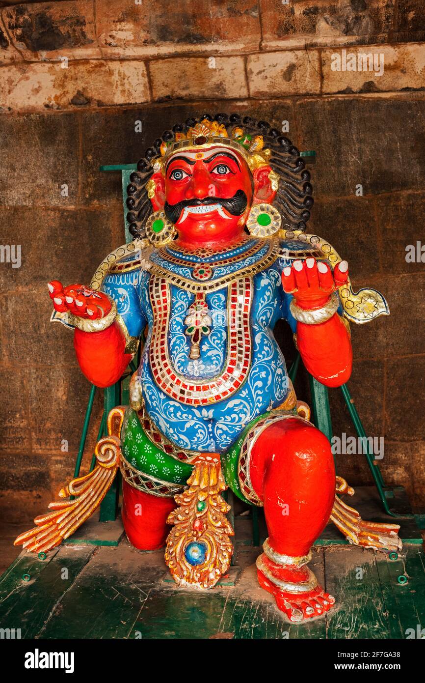 Tamil Hindu deity wood statue in Brihadishwarar Temple, Thanjavur Stock