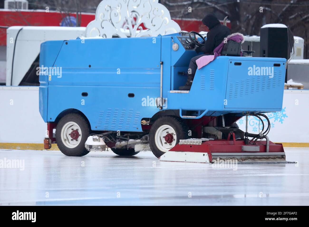 special machine ice harvester cleans the ice rink Stock Photo Alamy