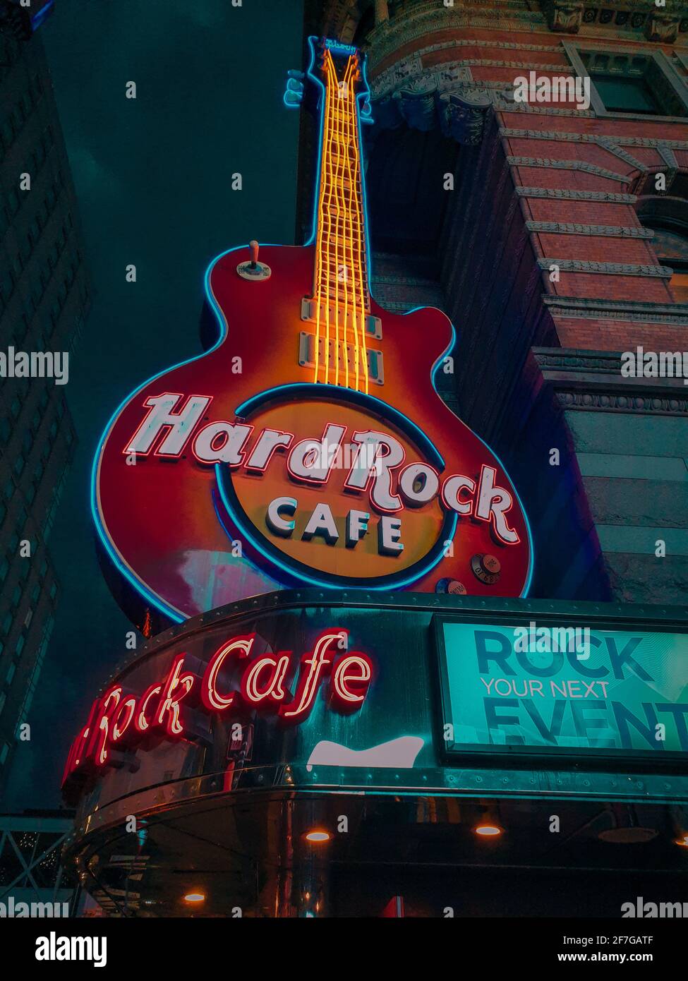 Hard Rock Cafe Guitar During Night Stock Photo