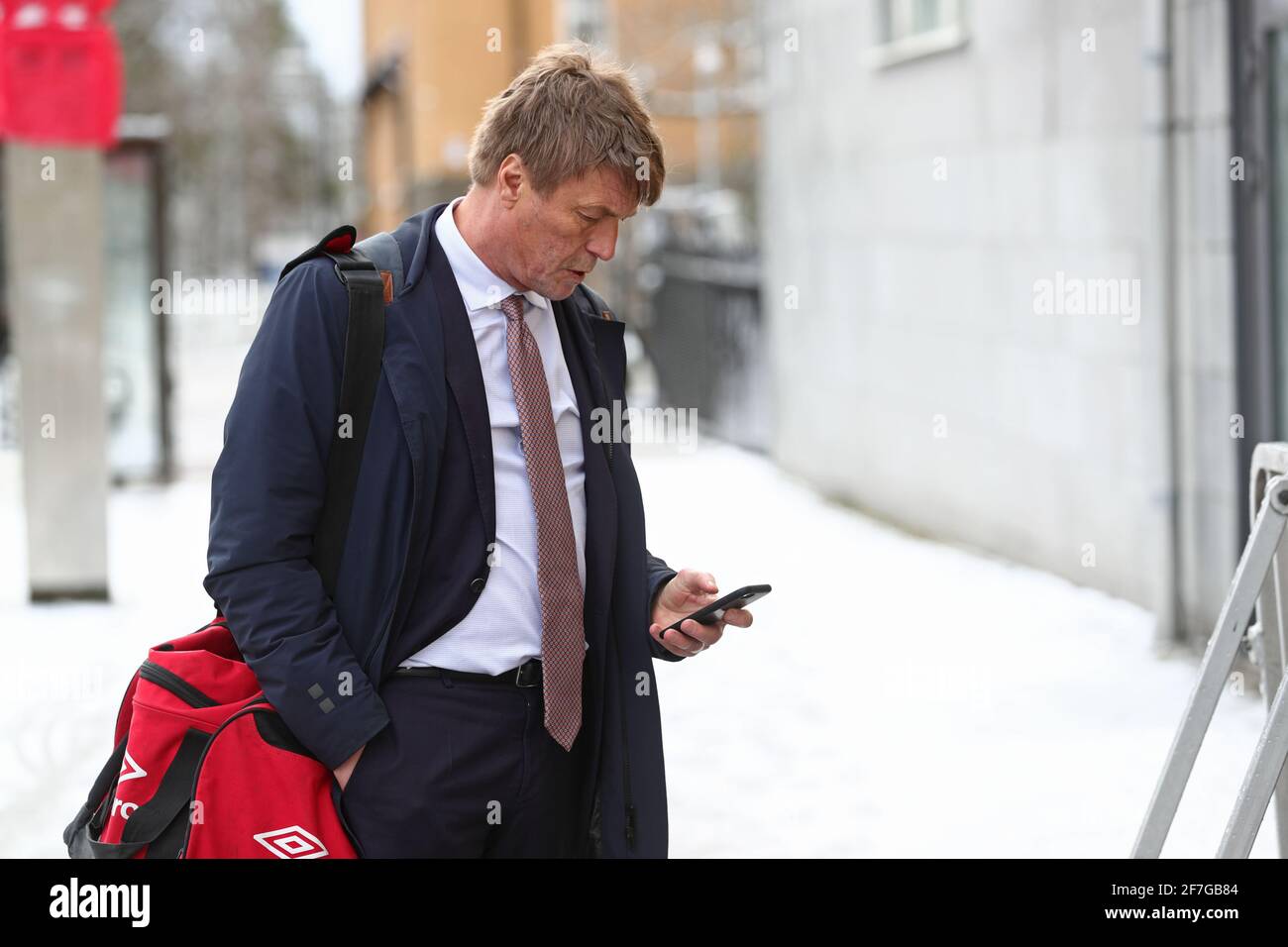 Police outside Linköping District Court.On Wednesday, an eight-week trial began regarding the murder in Ingelsta and the double murder outside a nightclub in Norrköping. The incidents are linked to criminal gangs and part of the evidence consists of Encrochat material. In the picture: Lawyer, Thomas Bodström, outside the court. Stock Photo