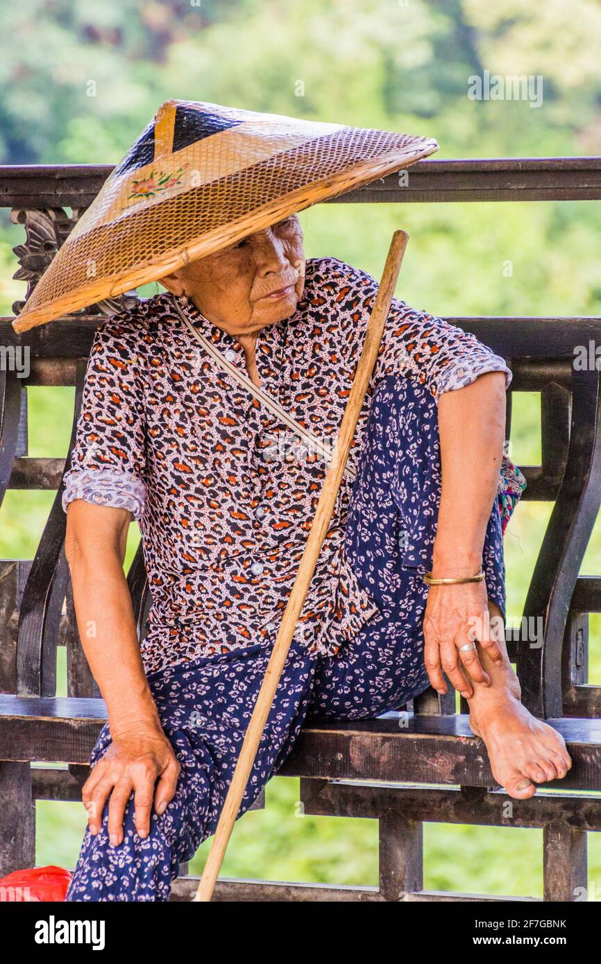 FURONG ZHEN, CHINA - AUGUST 11, 2018: Elderly woman in Furong Zhen town, Hunan province, China Stock Photo