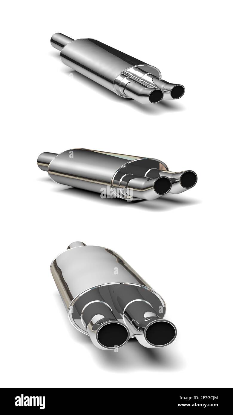 Car Exhaust Pipe set on white background Stock Photo
