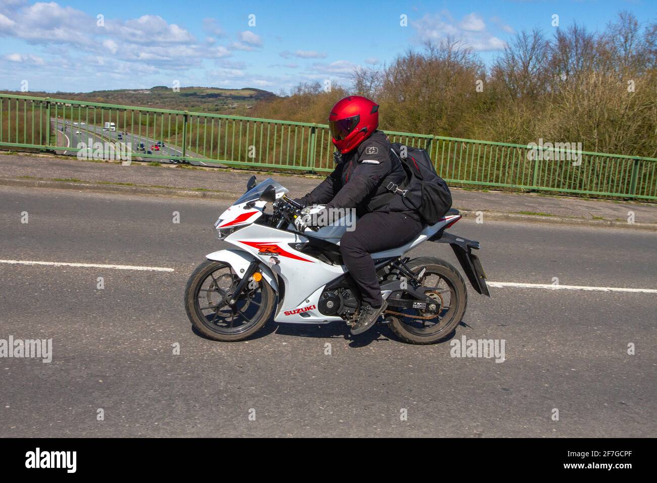 2020 Suzuki Gsxr 125 Ai8 125cc roadster; Motorbike rider; two wheeled transport, motorcycles, vehicle on British roads, motorbikes, motorcycle bike riders motoring in Manchester, UK Stock Photo