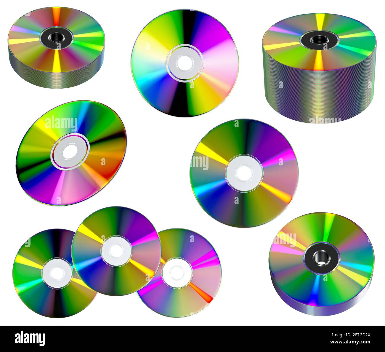 Group of CD or DVD disk on white background, 3D Illustration Stock Photo