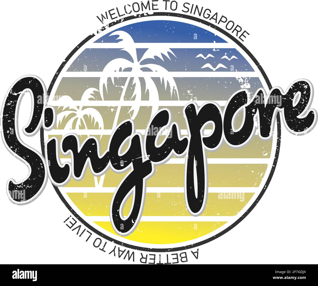 Vector summer illustration of Singapore. Bright colored, flat, round illustration. Perfect for post, article, sticker, t shirts and cups Stock Vector