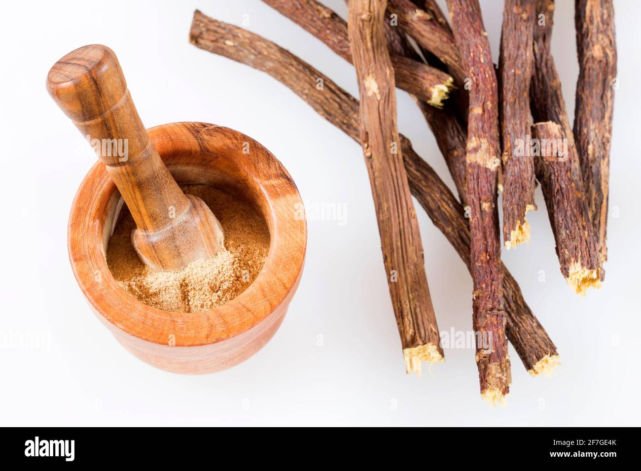 Stems and licorice powder Glycyrrhiza glabra. Licorice root has