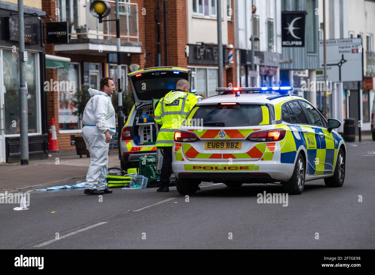 Brentwood Essex 7th April 2021 A police incident closed a major road in Brentwood Essex this afternoon. Credit: Ian Davidson/Alamy Live News Stock Photo