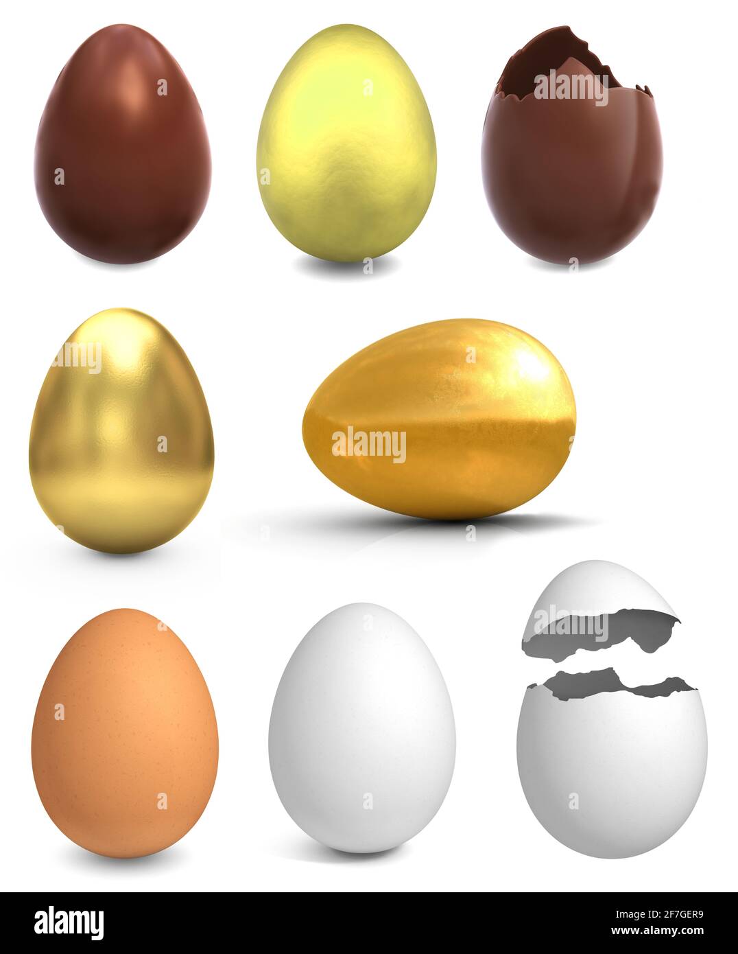 Chicken Egg set -  isolated on white background. 3D Illustration Stock Photo