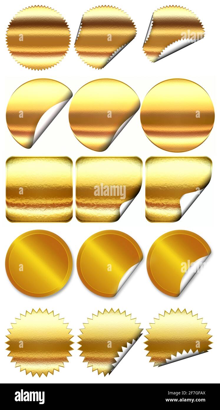 Golden Seal set  isolated on white background. 3D Illustration Stock Photo
