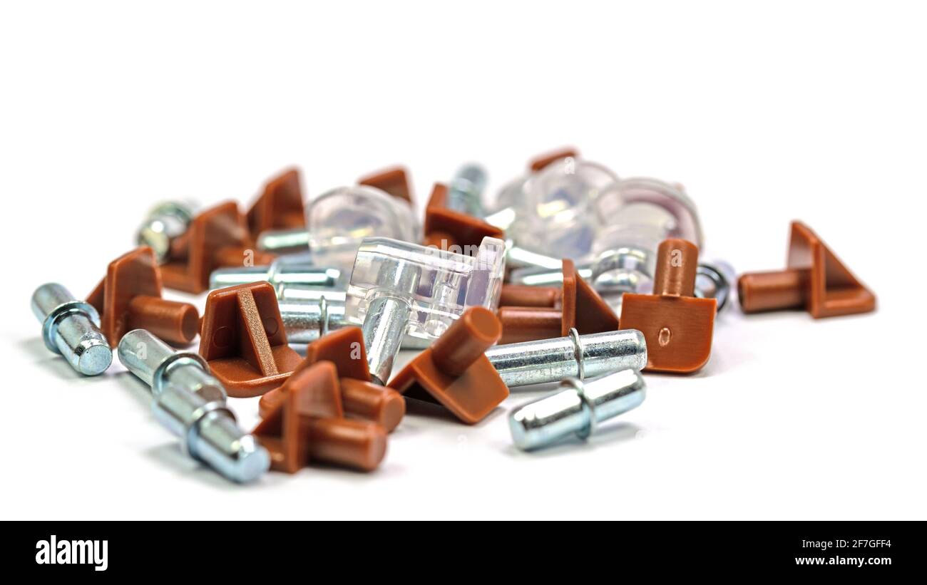 Shelf support for furniture in close-up against white background Stock Photo