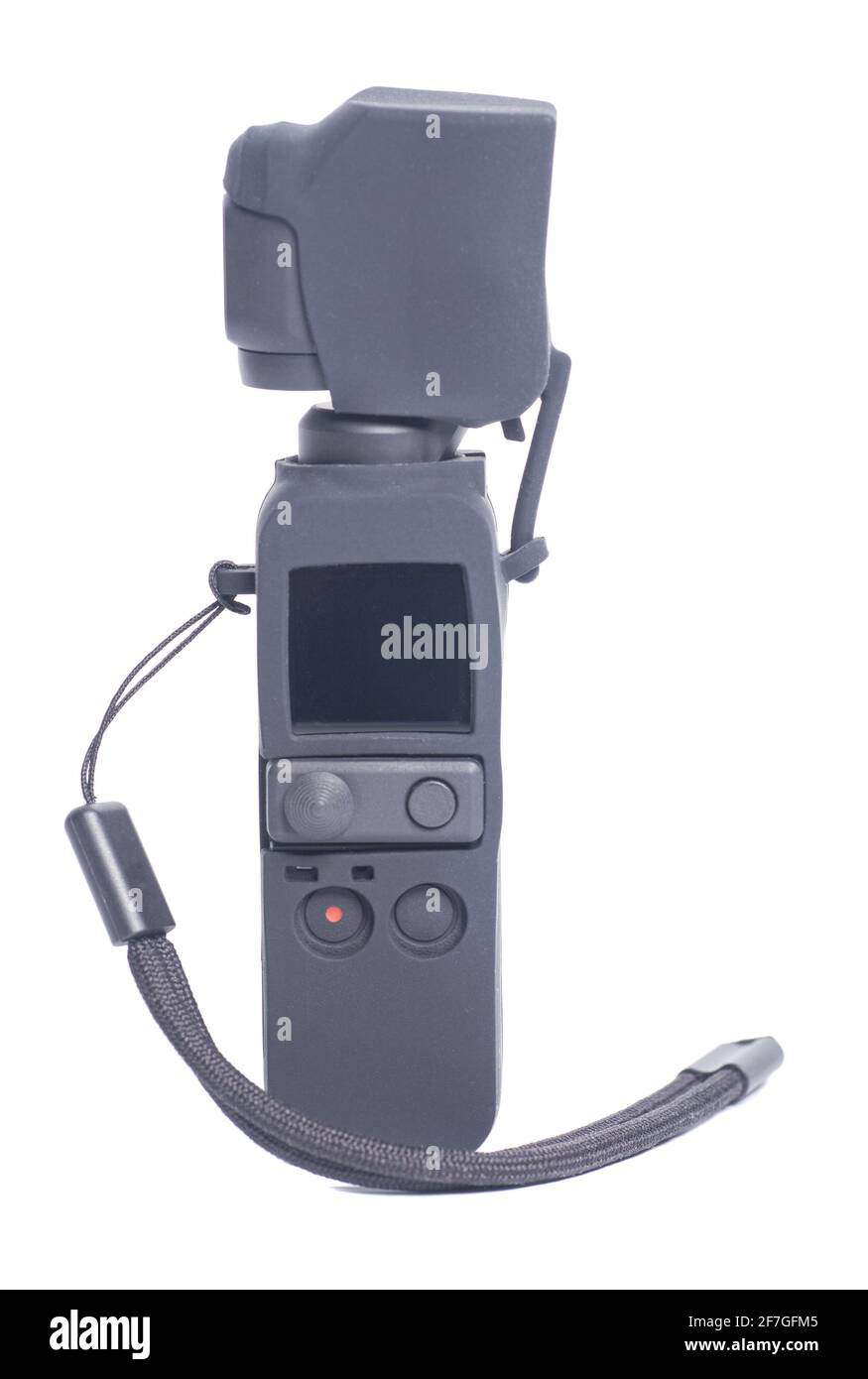 Action Camera in case isolated on white background. Stock Photo