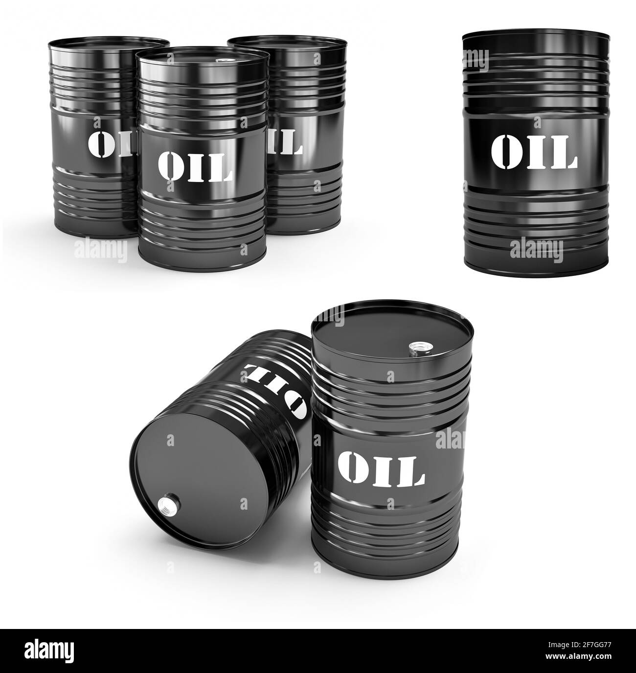 Group of black oil barrels, 3D Illustration Stock Photo