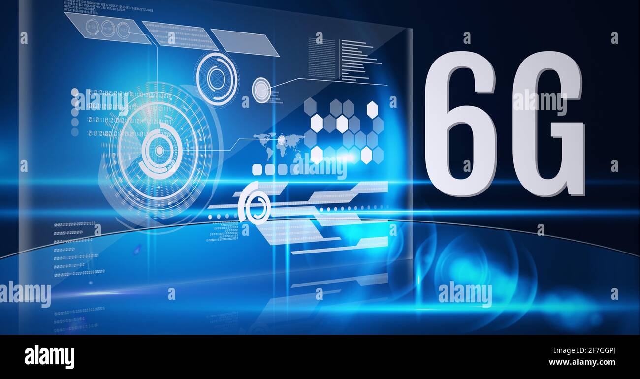 Composition of the word 6g over statistics and data in background Stock Photo