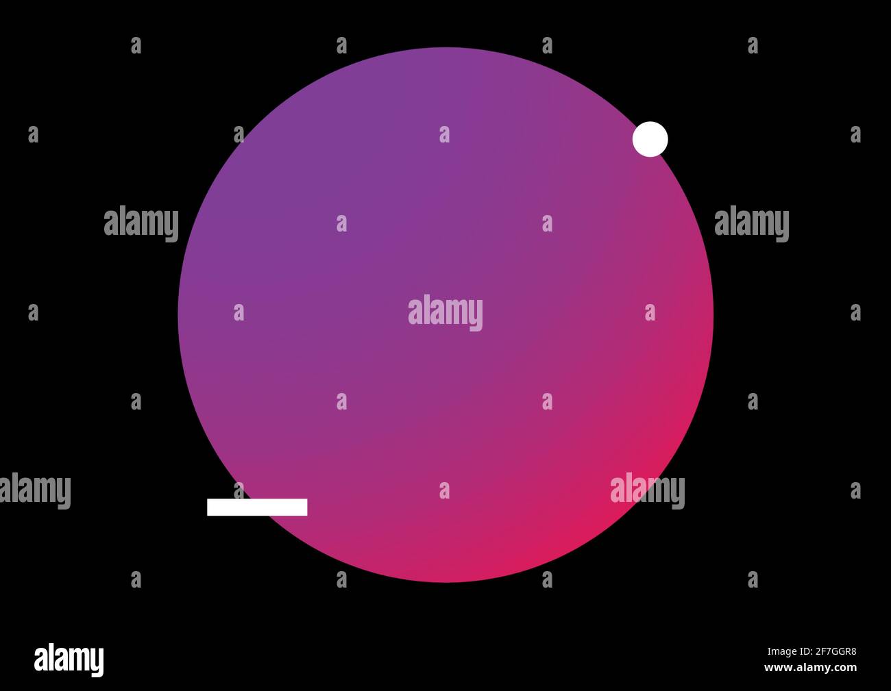 Illustration of pink to purple gradient ball with white circle and rectangle on black background Stock Photo