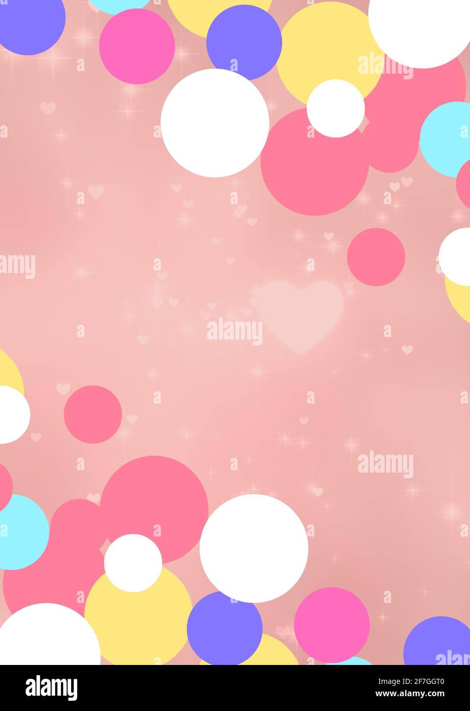 Composition of spots of decorations and hearts with copy space on pink background Stock Photo