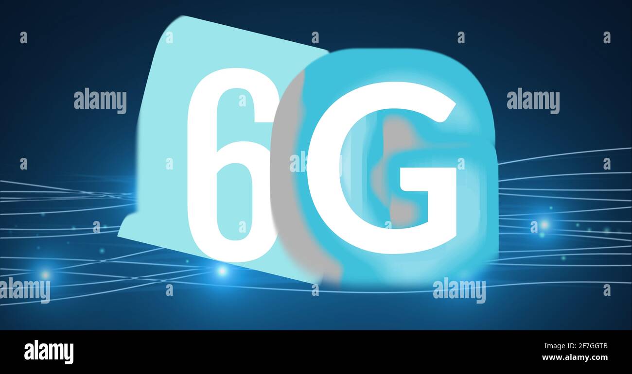 Composition of the word 6g on blue background Stock Photo