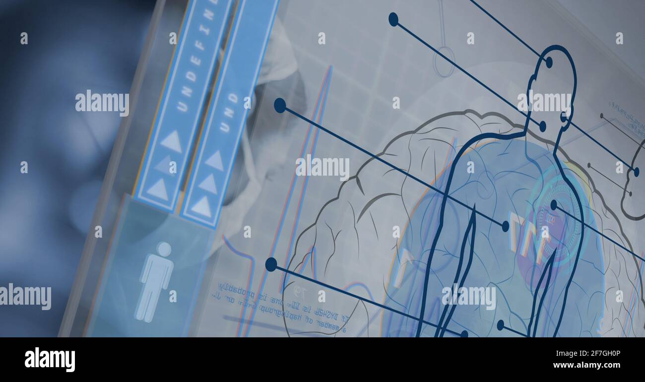 Composition of data processing over human body statistics in background Stock Photo