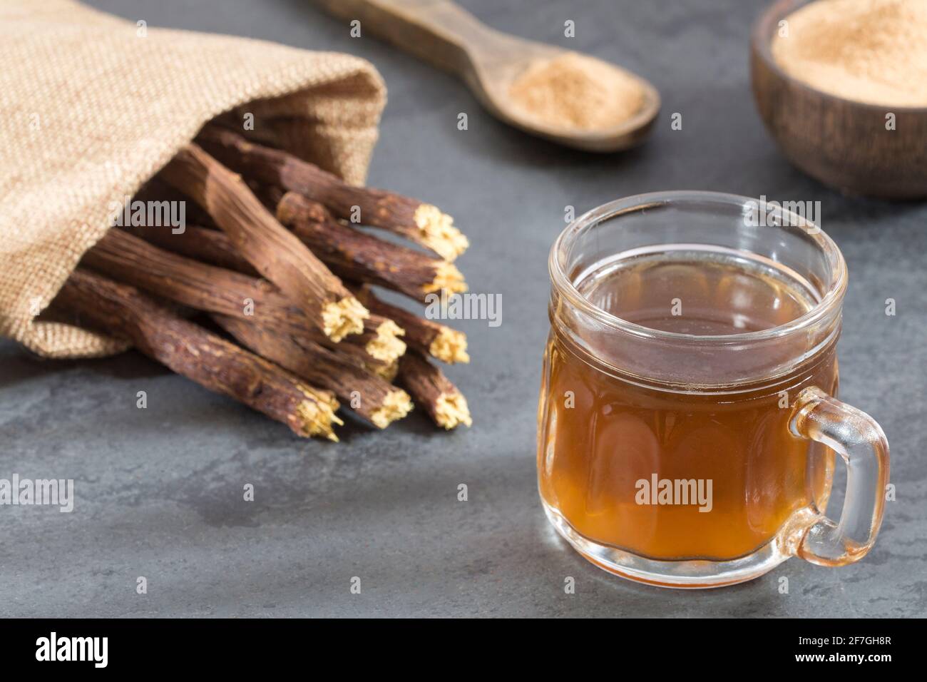 Licorice cup of tea Glycyrrhiza glabra. Licorice root has medicinal