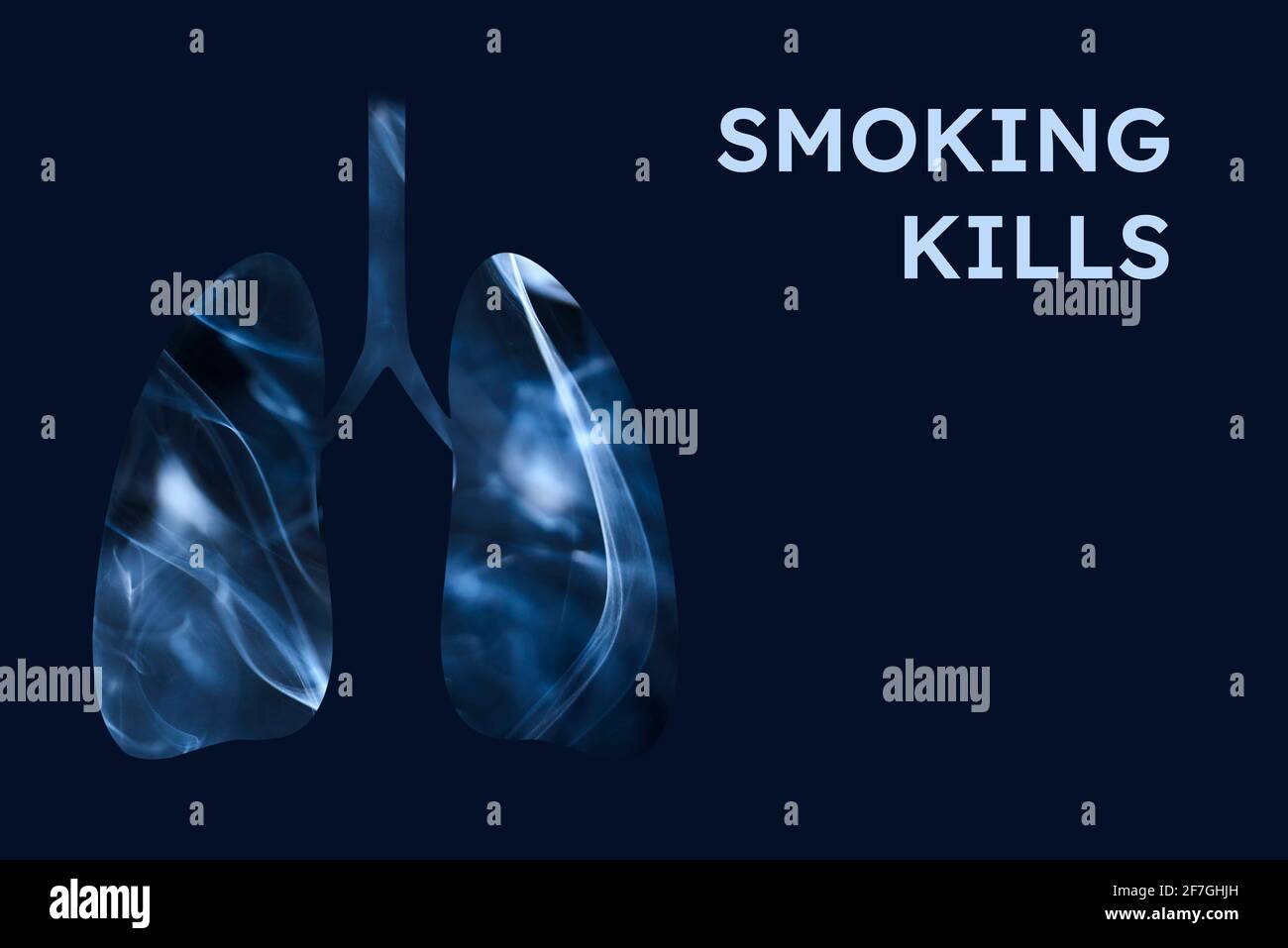 Smoker lungs, full of smoke. Horizontal image with dark blue background