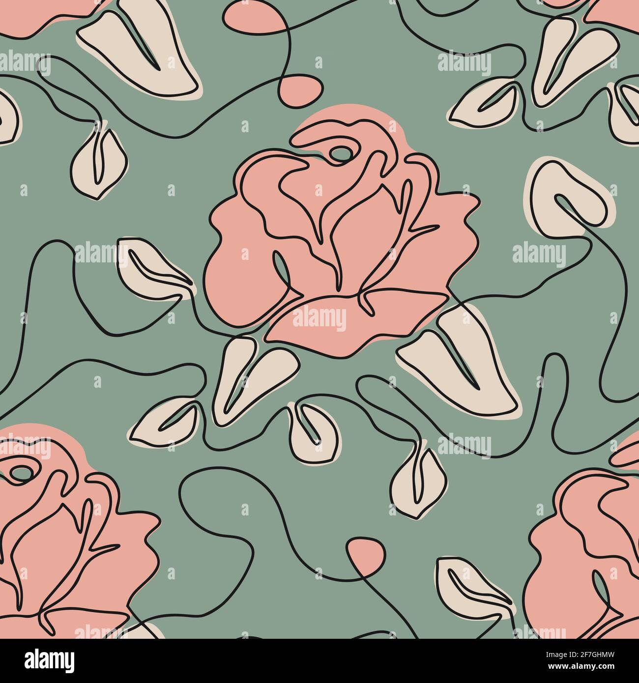 One line seamless modern pattern. Rose flower modern simplicity vector ...