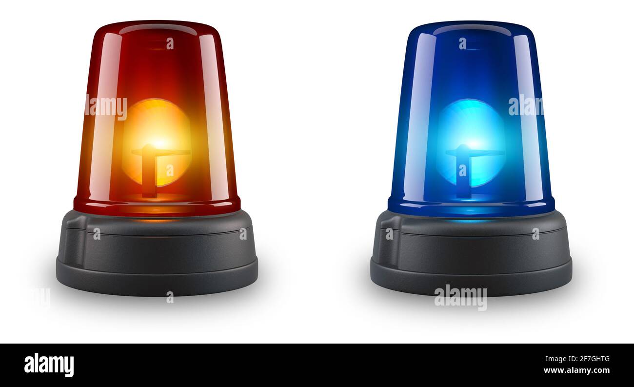 Blue and Red siren set on white background  - 3D Illustration Stock Photo