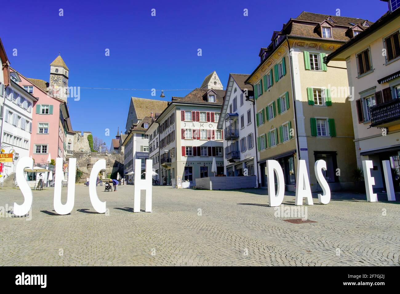 Main marker square in (Hauptplatz) in Rapperswil-Jona, Canton of St. Gallen, Switzerland. Stock Photo