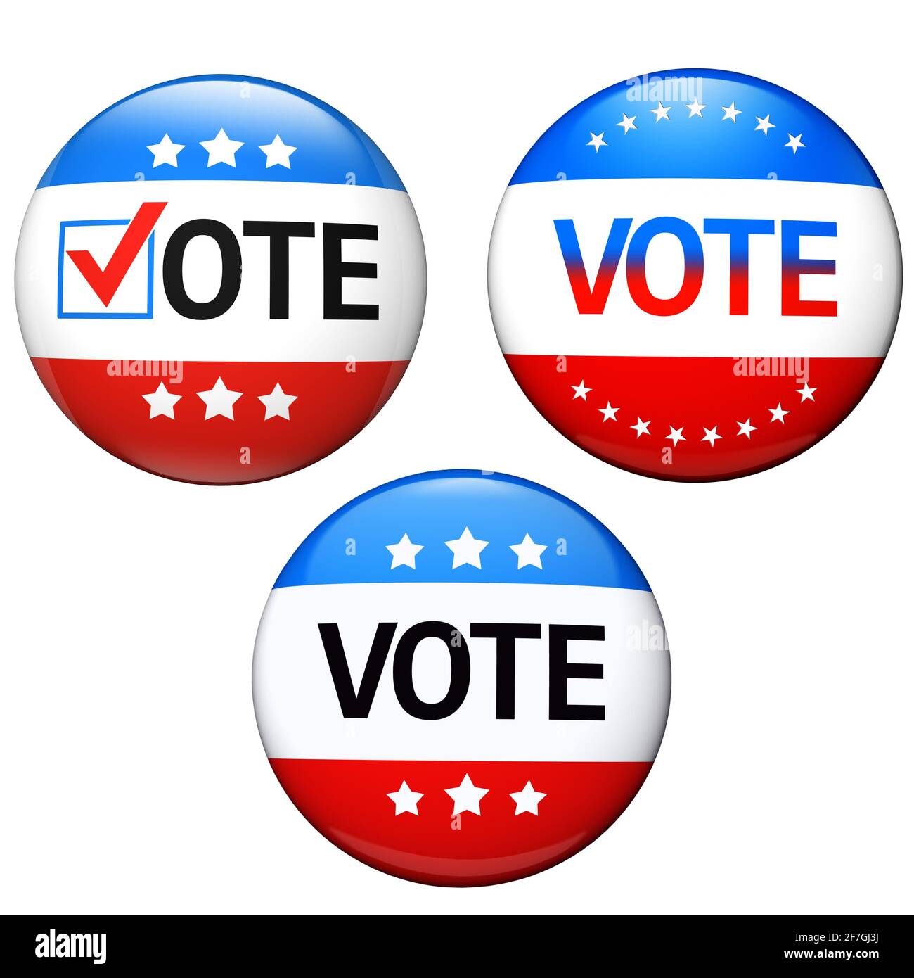 Vote election campaign glossy badge set. 3D Illustration Stock Photo