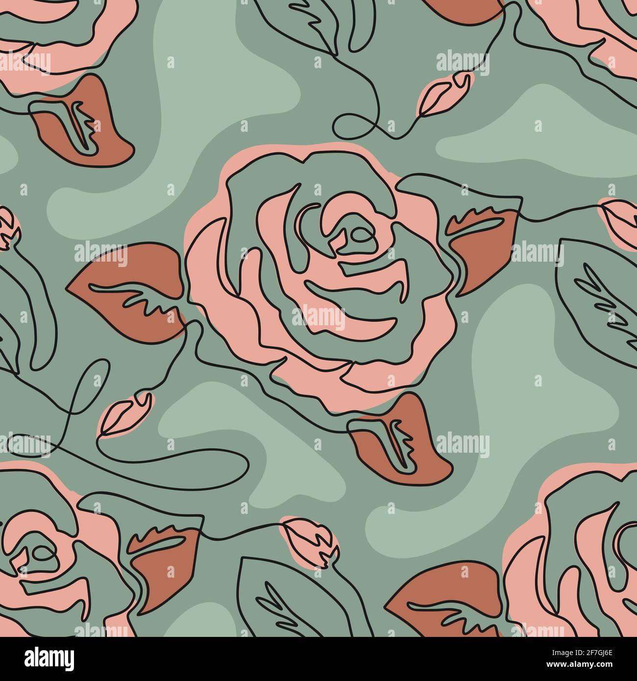 One line seamless modern pattern. Rose flower modern simplicity continuity single line vector illustration, Stock Vector