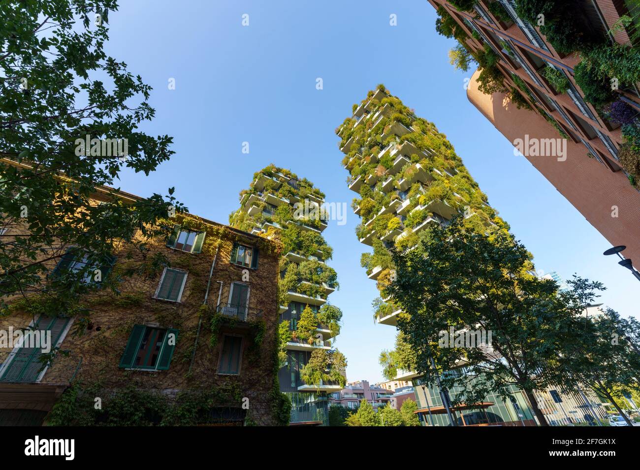 Milan, Lombardy, Italy: modern residential buildings known as Bosco Verticale, with balconies, plants and trees Stock Photo