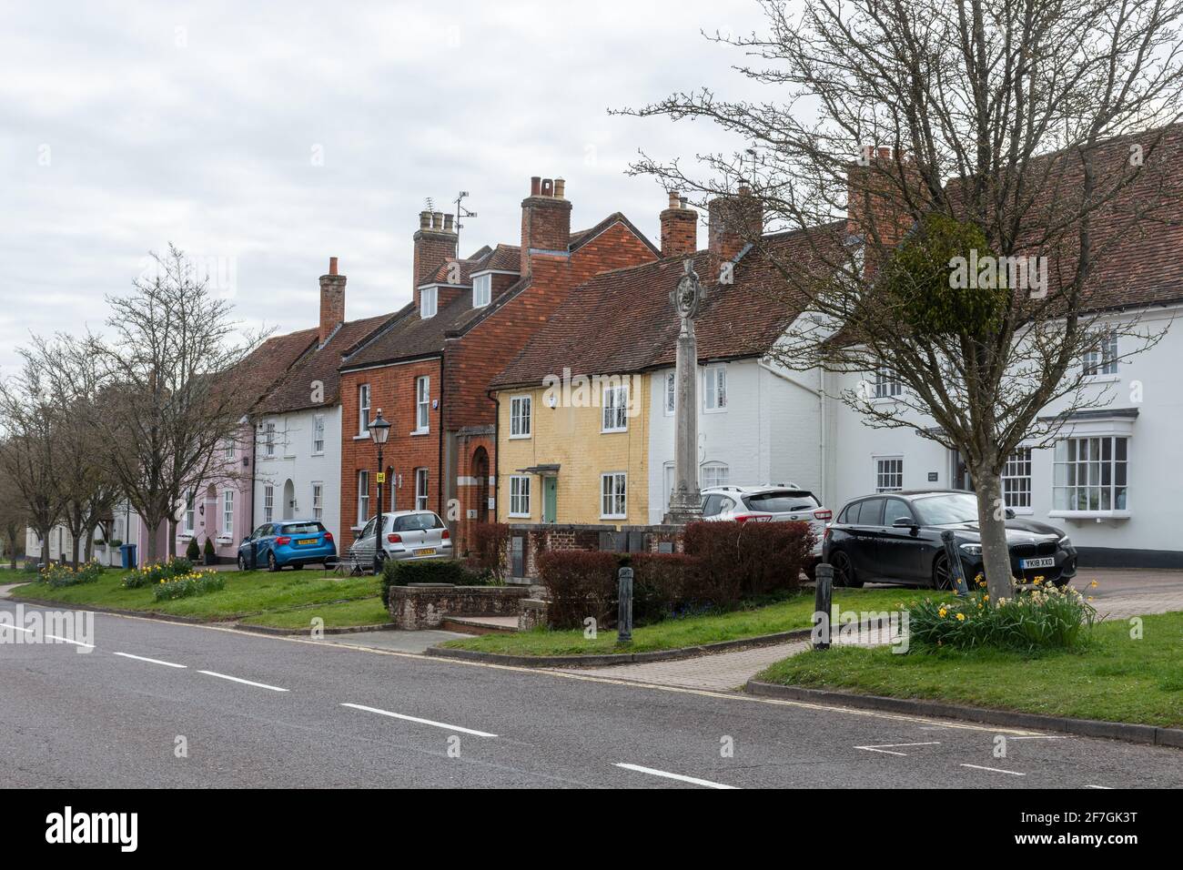 Odiham village in Hampshire, England, UK. View of the High Street and war memorial Stock Photo