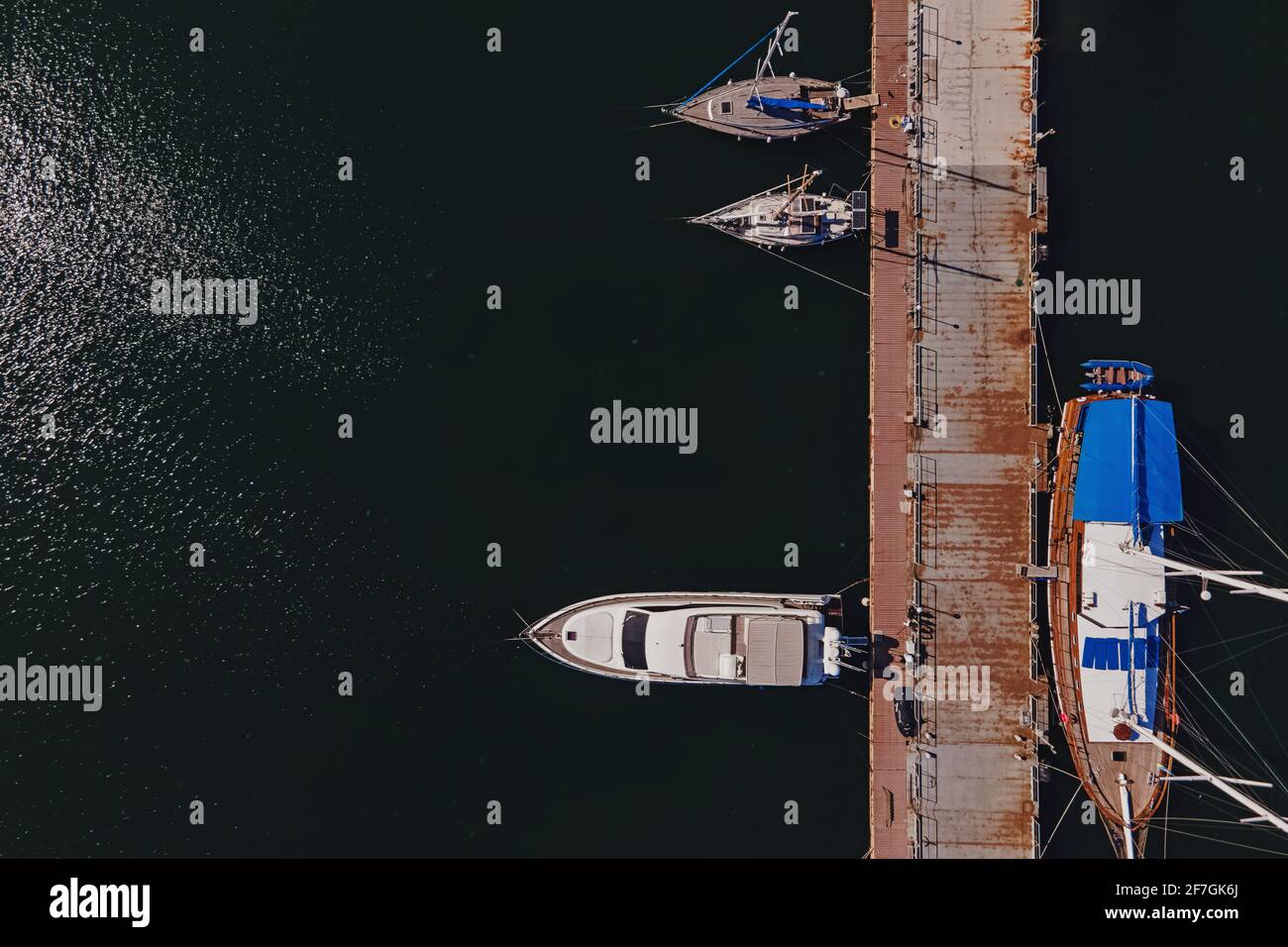 Aerial view of colorful boats in the marine Stock Photo - Alamy