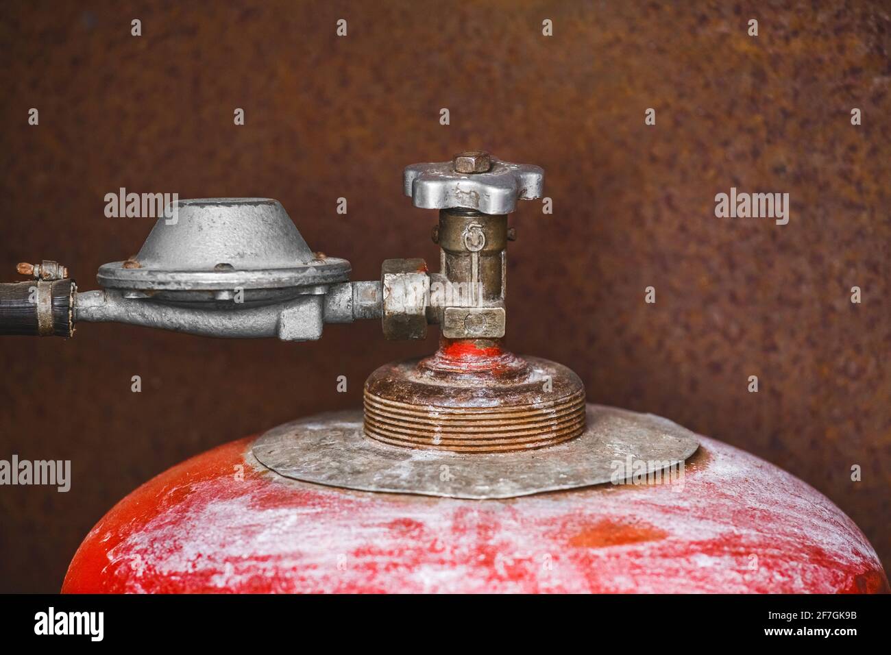 Gas cylinder connection system, closeup. Gas bottle propane safe