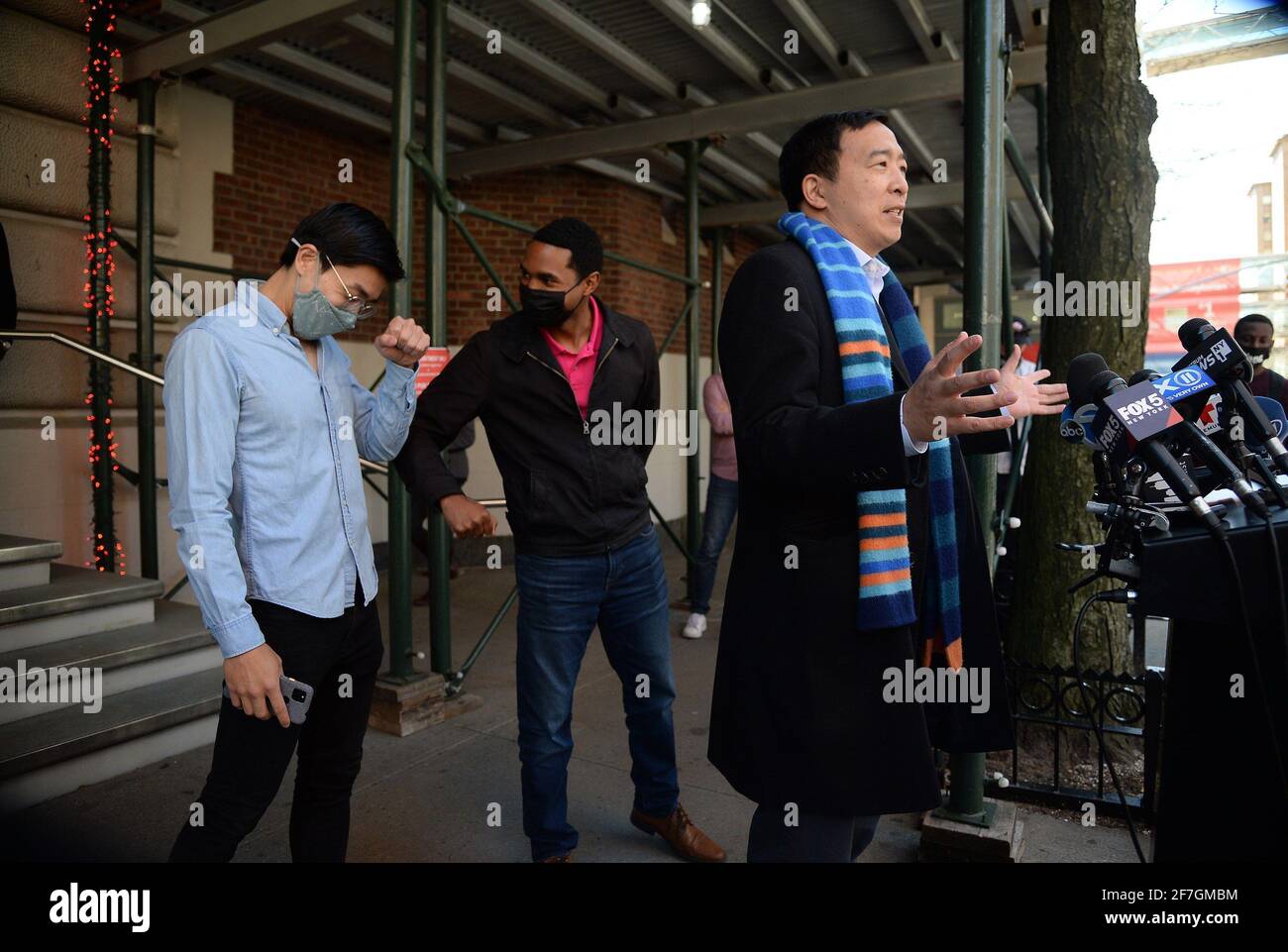 New York, NY, USA. 6th Apr, 2021. Hugh Ma, Ritchie Torres, Andrew Yang ...