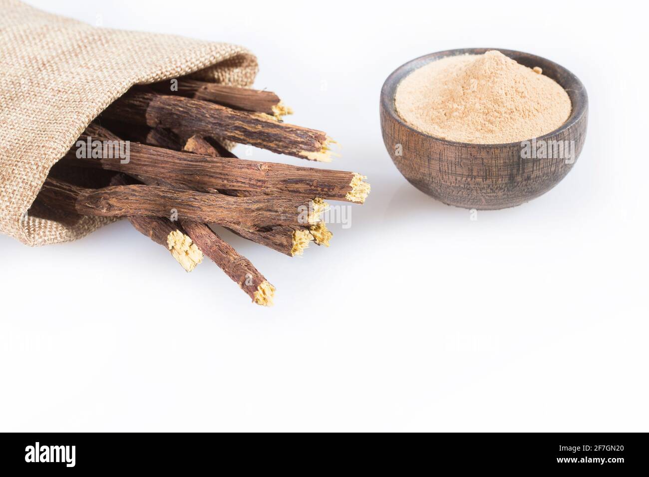Stems and licorice powder Glycyrrhiza glabra. Licorice root has