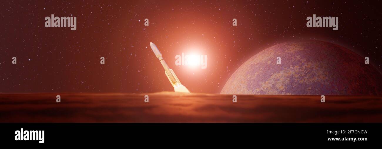 Exosphere With Rockets abstract space background rocket flies on exoplanet background,Elements ...
