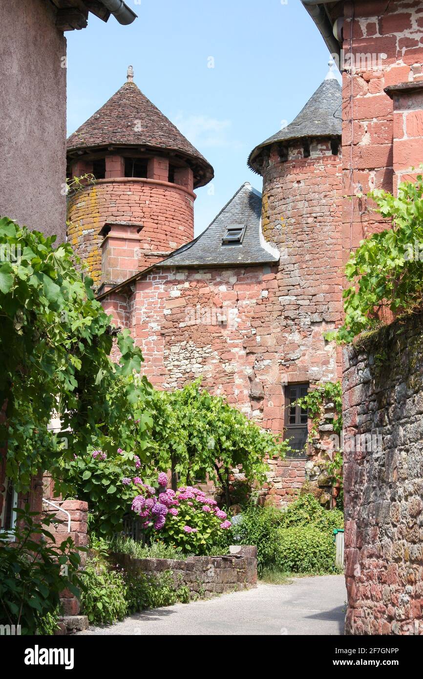Collonges La Rouge, Correze, Nouvelle-Aquitaine, France, with its distinctive red stone architecture , Classed as a Plus Beaux Villages or Most Beauti Stock Photo
