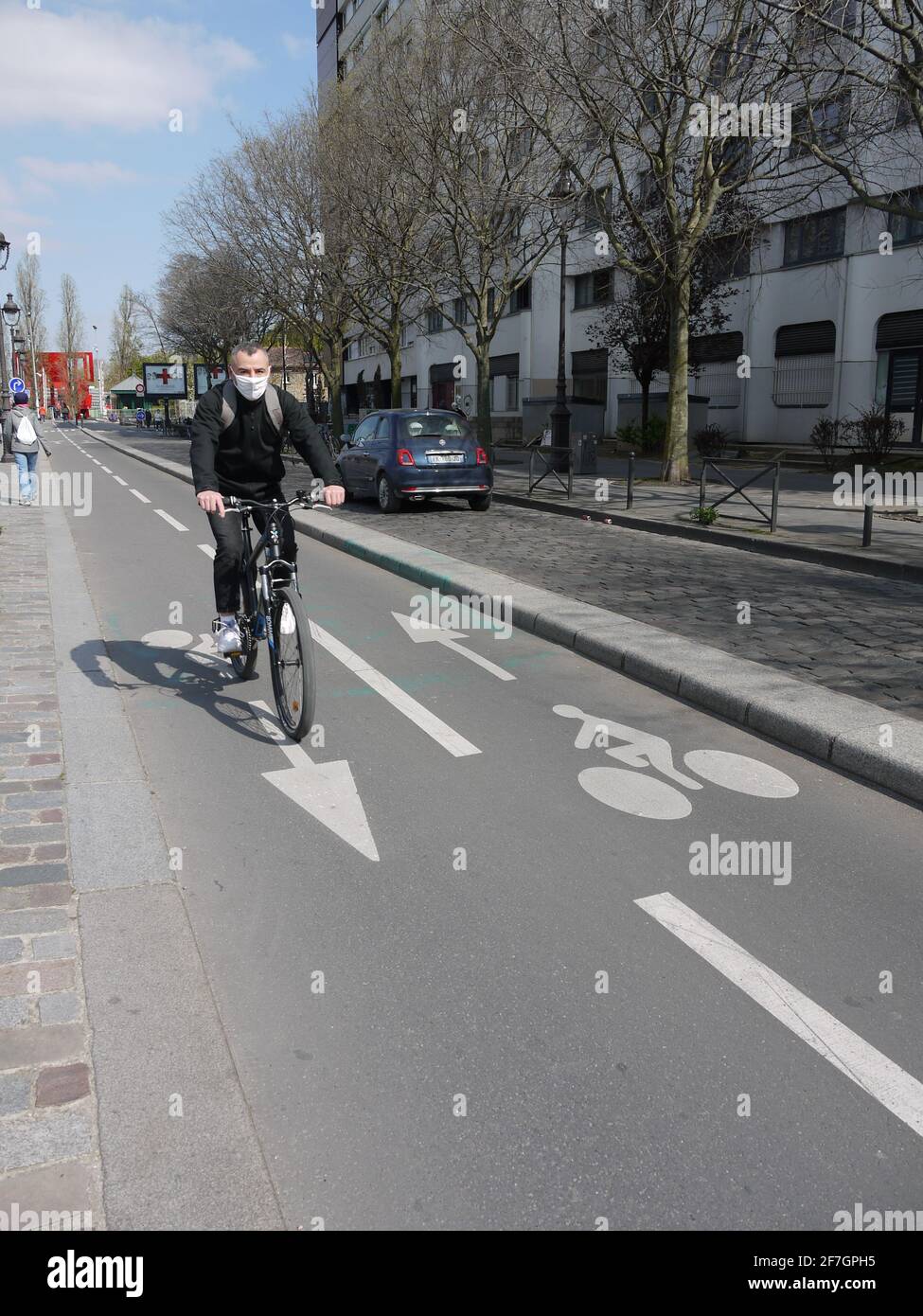 The new cycle paths in Paris are very busy Stock Photo