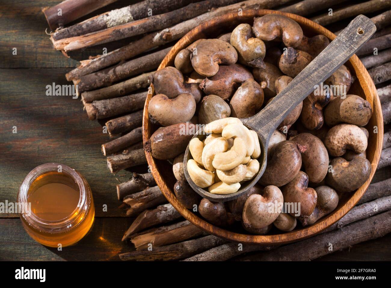 cashew nuts oil with cashew nuts Anacardium occidentale Stock Photo