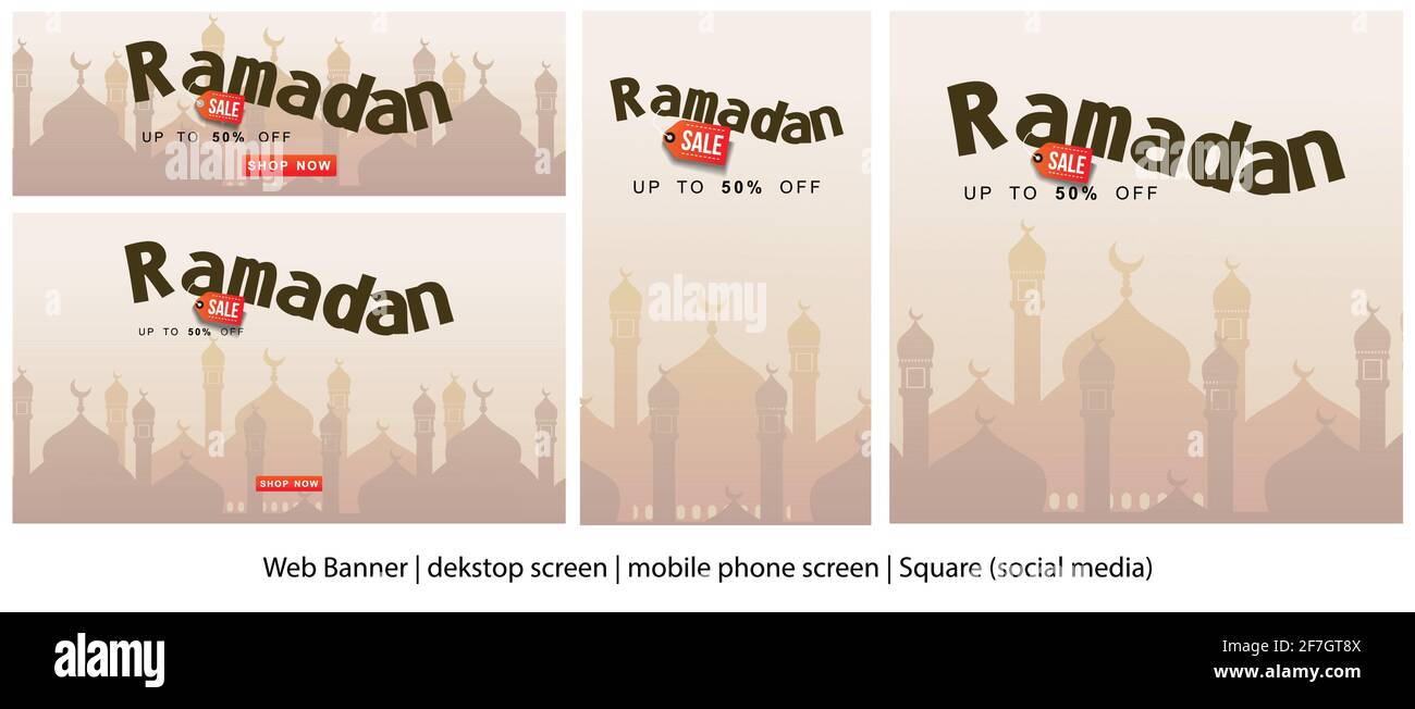 ramadan sale banner up to 50%. standard web banner, dekstop screen, mobile screen and social media size vector illustration Stock Vector