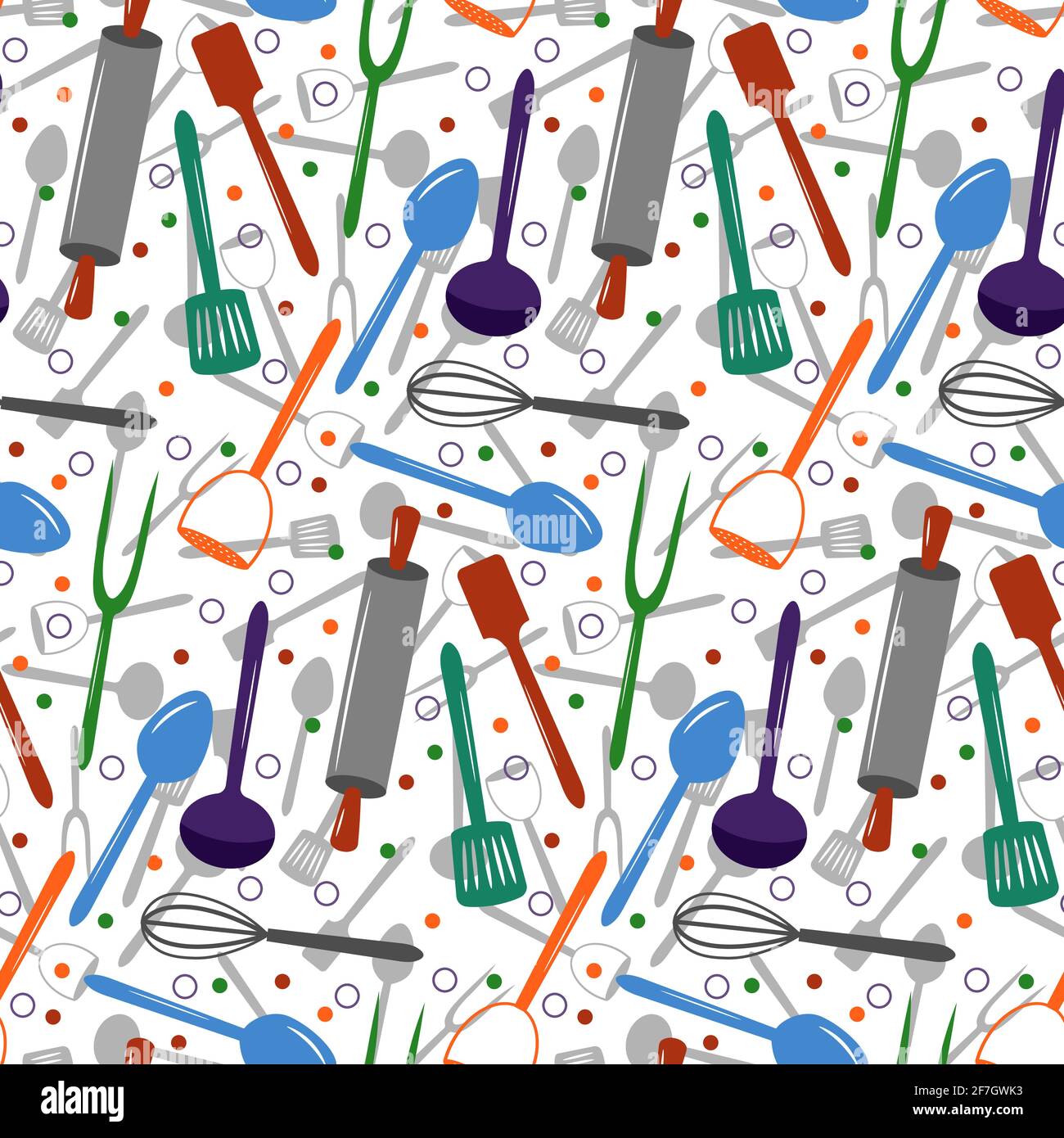 Bright tools for preparing food. Pattern with kitchen tools. Stock Vector