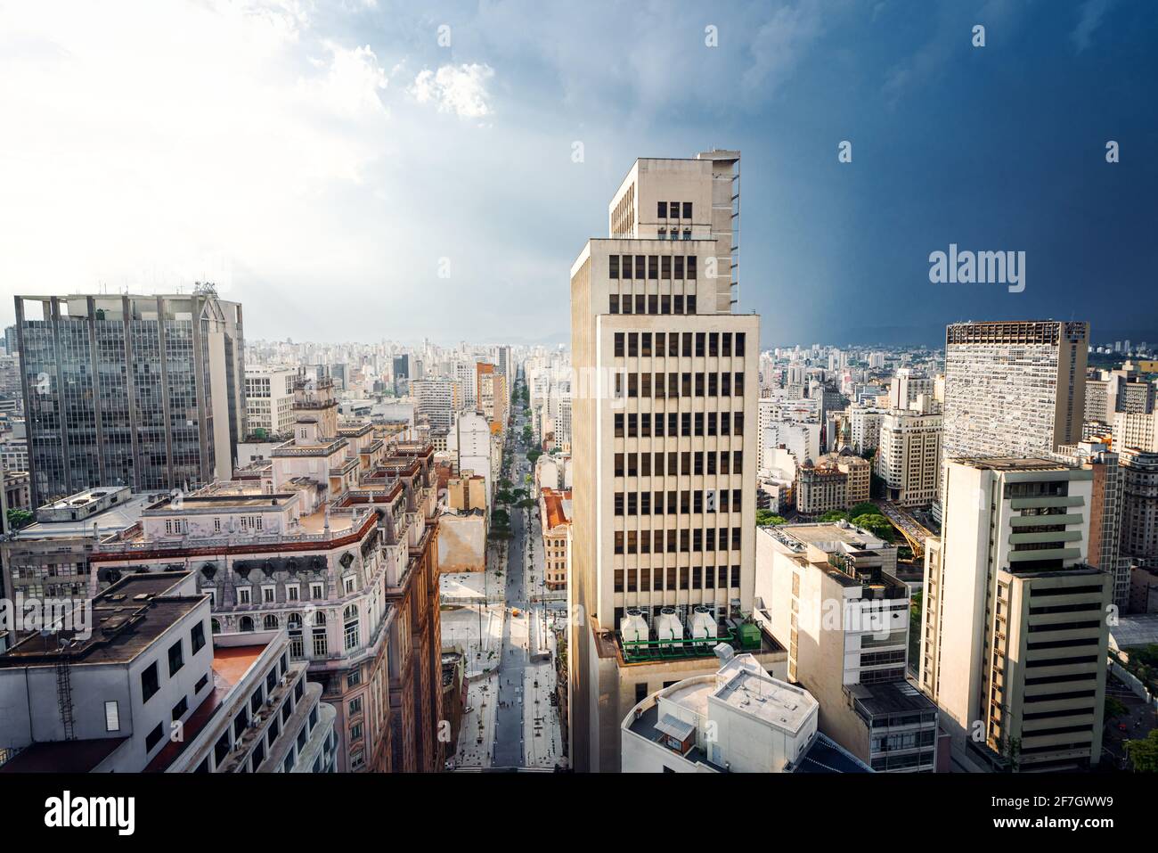 Aerial view of downtown Sao Paulo and Sao Joao Avenue - Sao Paulo, Brazil Stock Photo