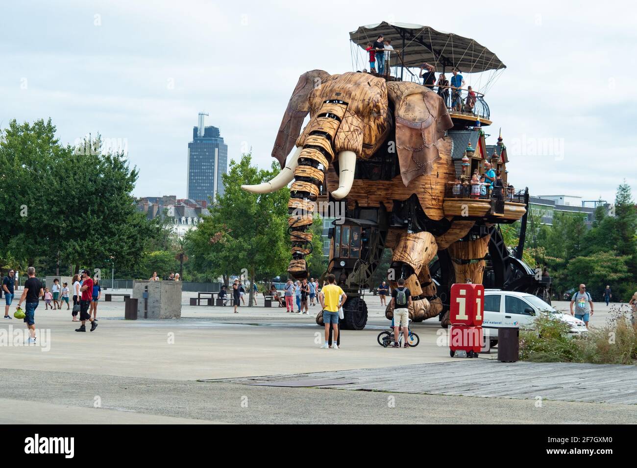 Nantes, France - August 20th 2018: A wooden elephant for tourists Stock Photo