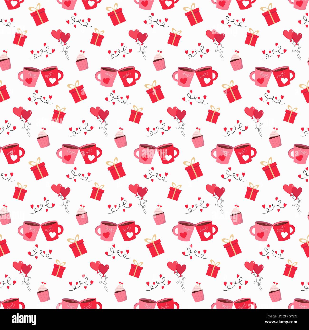 Pattern with cups of Valentines Day. Stock Vector