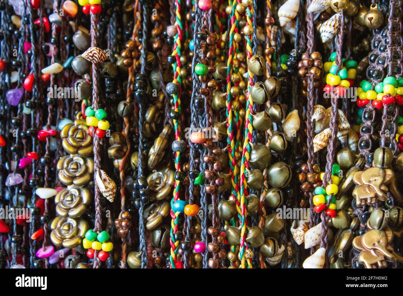 An assortment of costume silver jewelry in the Central Market in Phnom Penh, Camboda Stock Photo