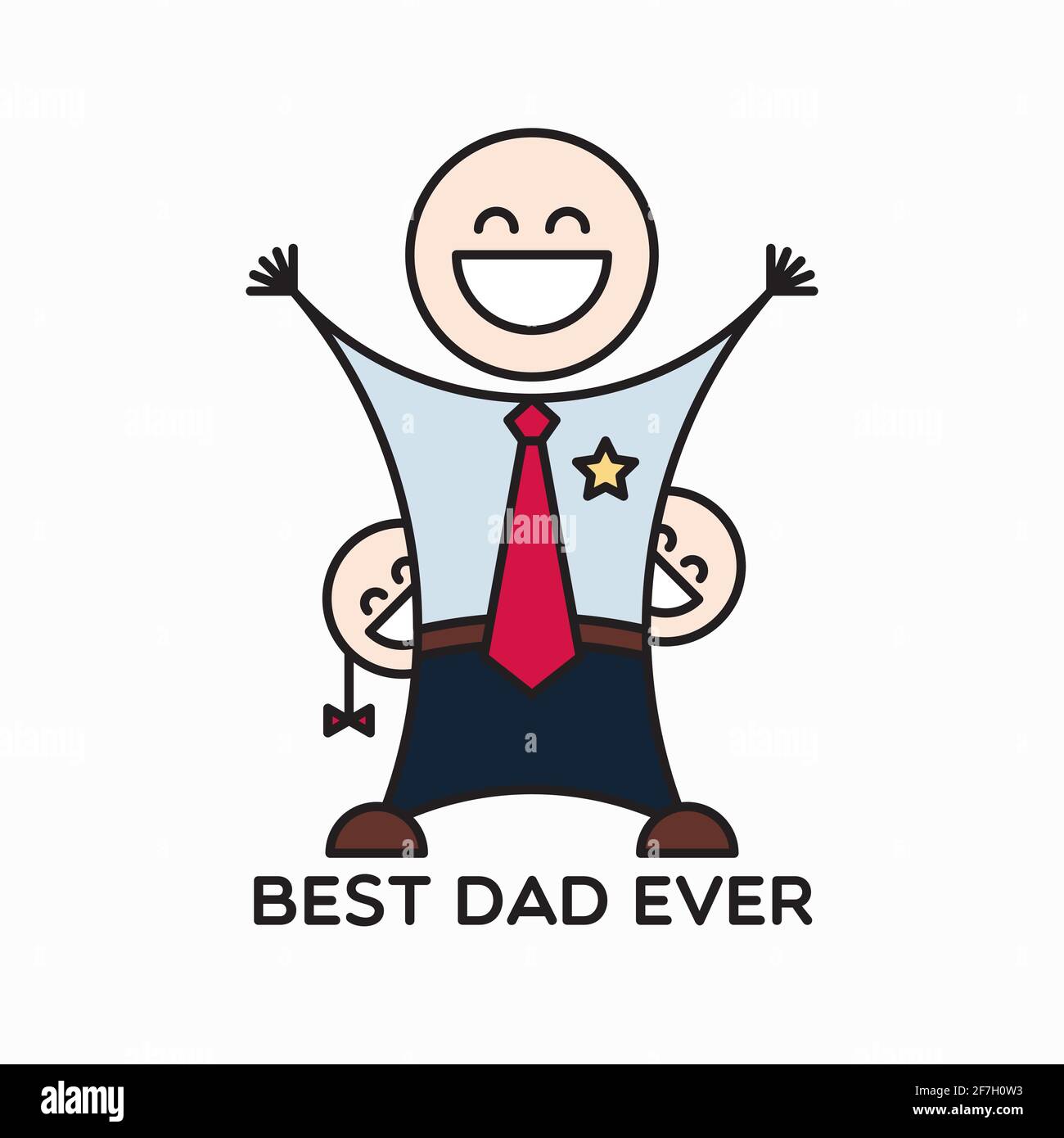 Best dad ever. Happy Father’s Day. Vector illustration of happy daddy and kids simple characters for your design Stock Vector