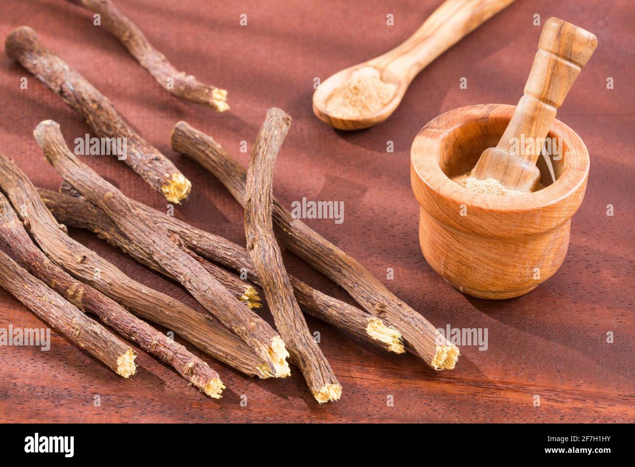 Stems and licorice powder Glycyrrhiza glabra. Licorice root has