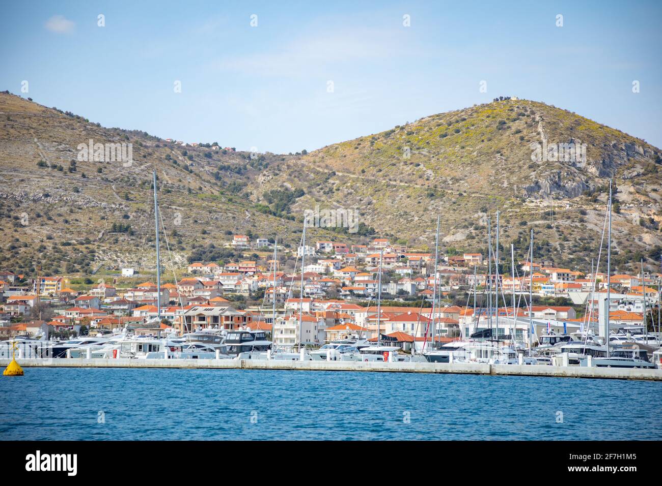 Trogir, Croatia - 27.03.2021: View from water of port and marina in Trogir, Croatia Stock Photo