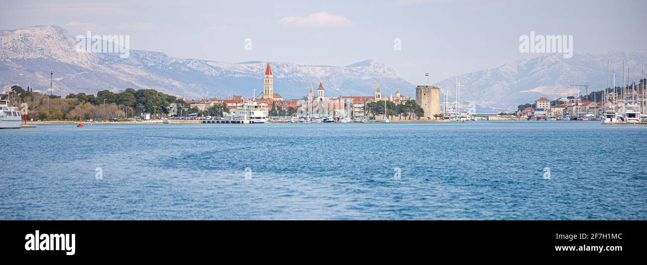 Trogir, Croatia - 27.03.2021: View from water of port and marina in Trogir, Croatia Stock Photo