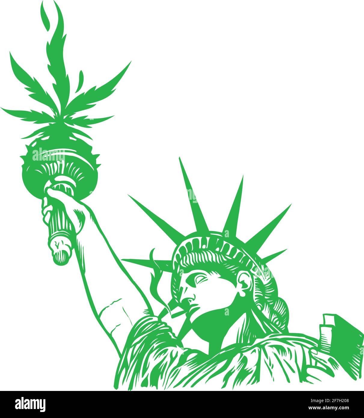 Statue of liberty with hemp leaf with joint. illustration vector Stock Vector