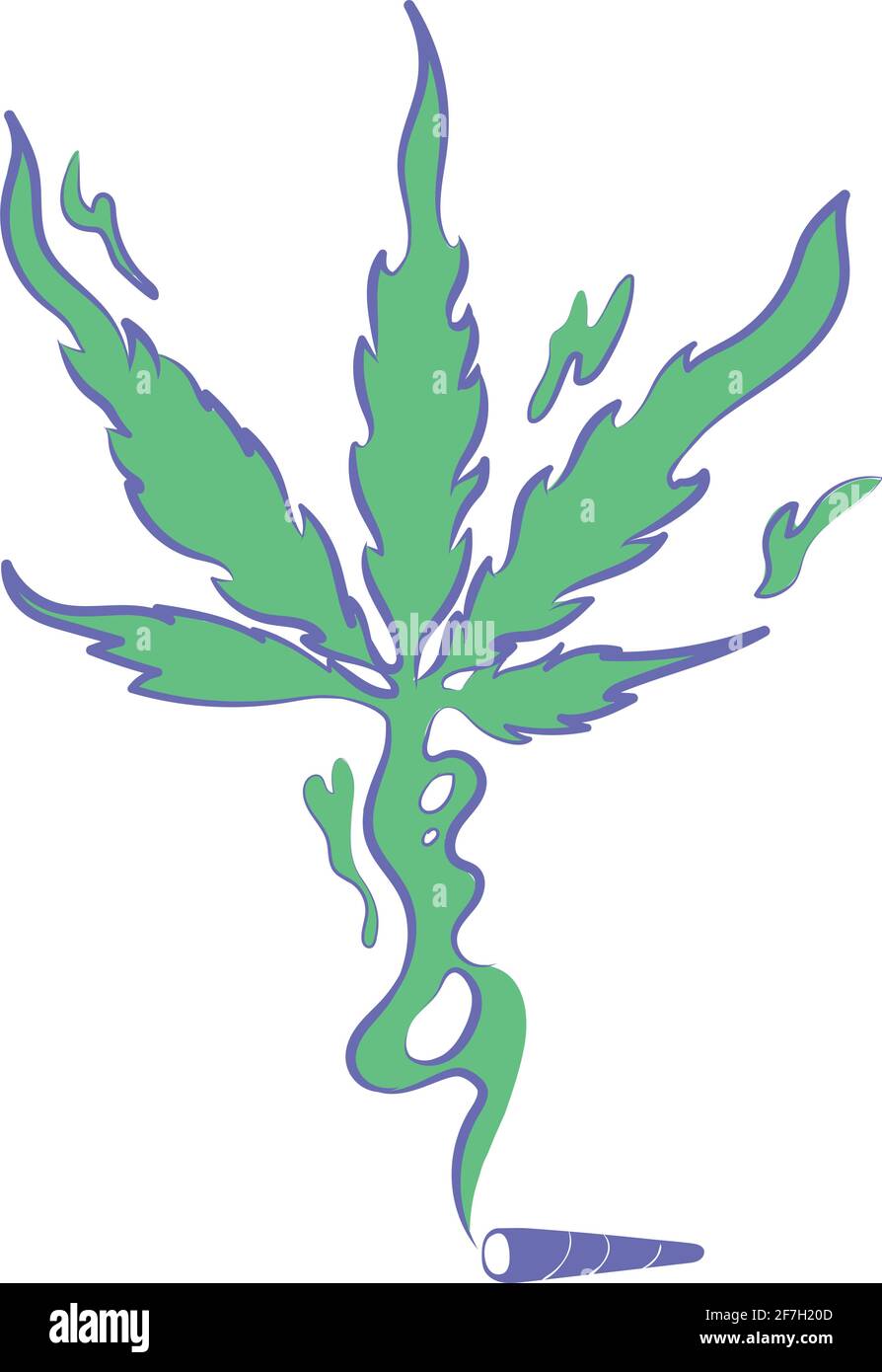 Joint spliff with smoke that creates the marijuana leaf Stock Vector